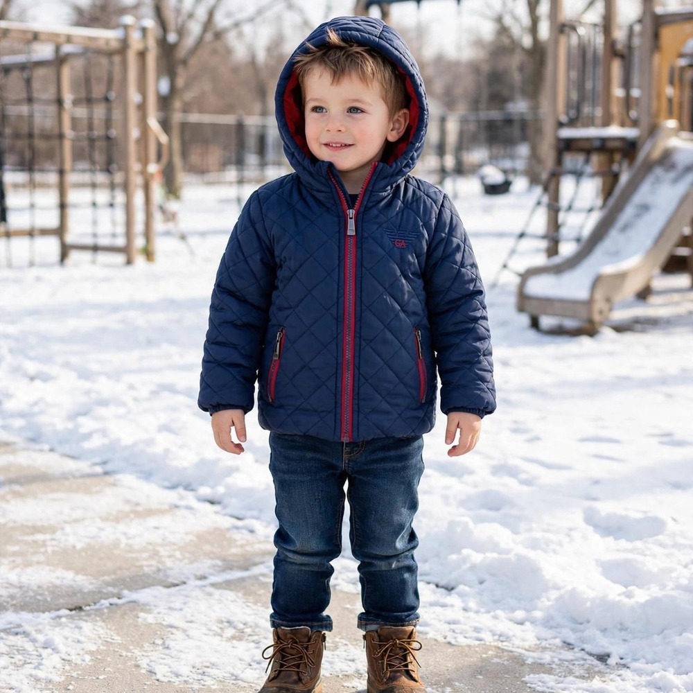 Giorgio Armani Kids Navy Blue Quilted Hooded Puffer Jacket Size 4